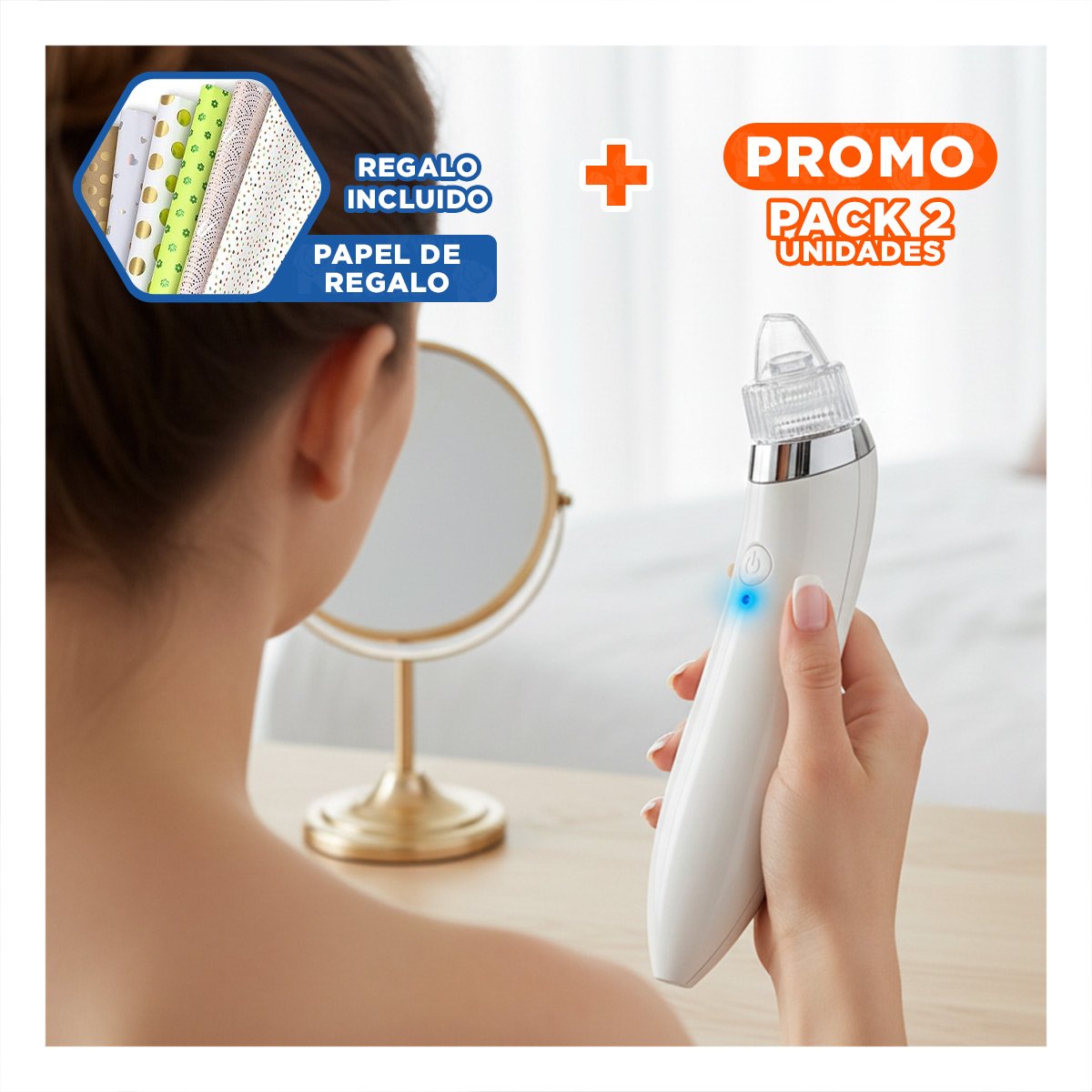 PACK2 SUCCIONADOR PORTATIL BLANCO PARA LIMPIEZA PROFUNDA Y+PAPEL REGALO - 1