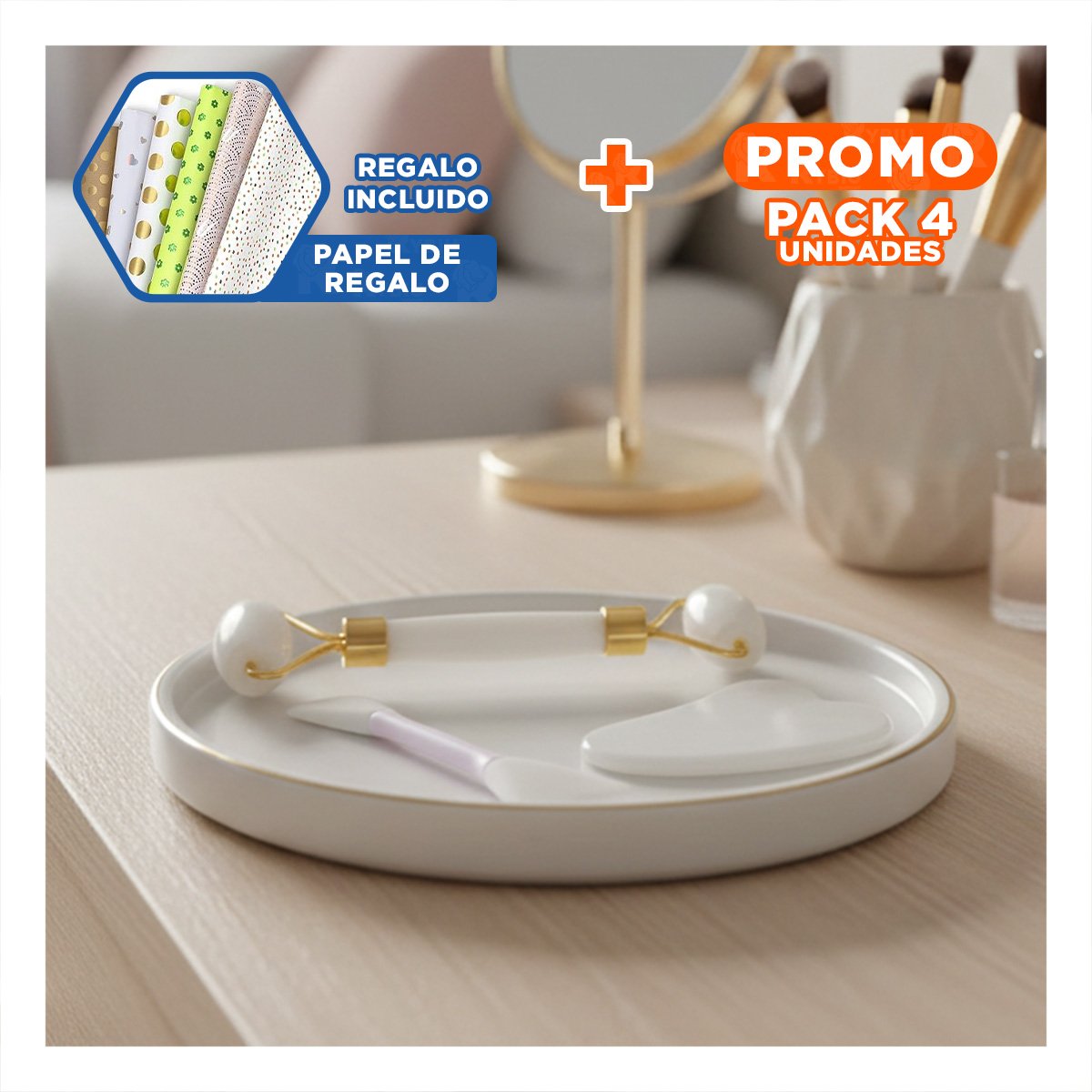 PACK4 EQUIPO BELLEZA 3 DE LIMPIEZA FACIAL PLASTICO BLANCO PARA HOGAR Y+PAPEL REGALO - 1