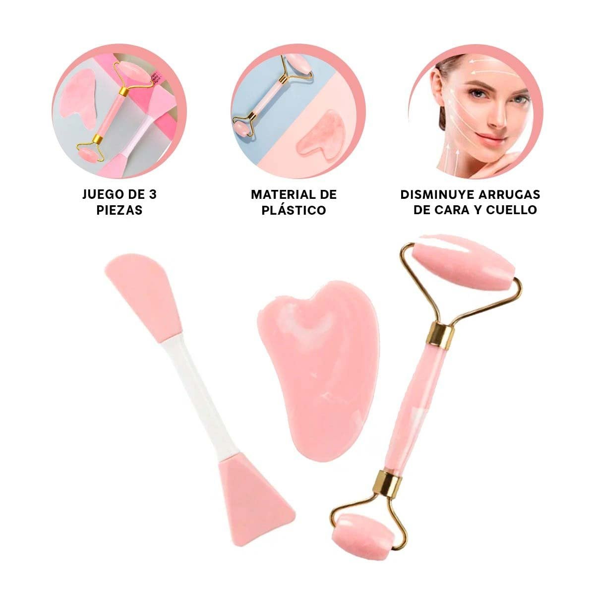 PACK6 JUEGO MUJER 3 DE LIMPIEZA FACIAL PLASTICO ROSADO BEBE Y+REGALO STICKER - 2