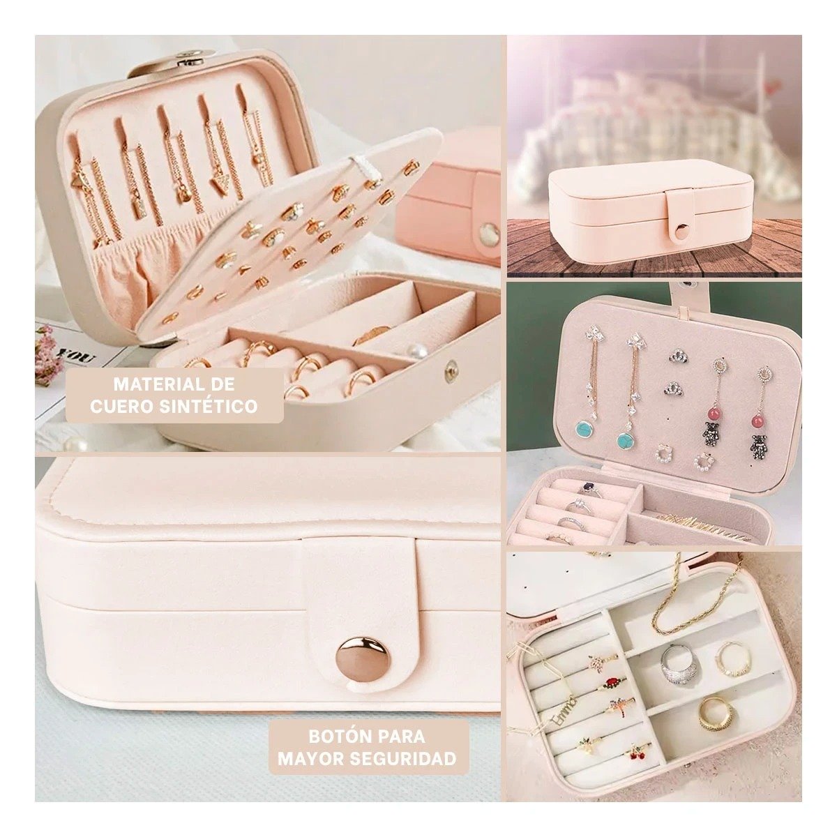 PACK2 JOYERO BEIGE CLARO 16X11X5 CM SEPARADORES PARA COLLARES Y+PAPEL REGALO - 3