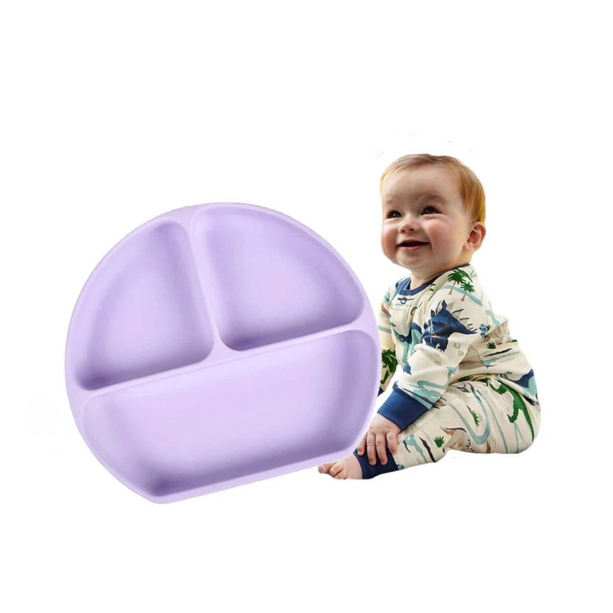 PACK6 PLATO CON 3 SECCIONES LILA DE SILICONA PARA SU TARDE DE MERIENDAS Y+REGALO STICKER - 2
