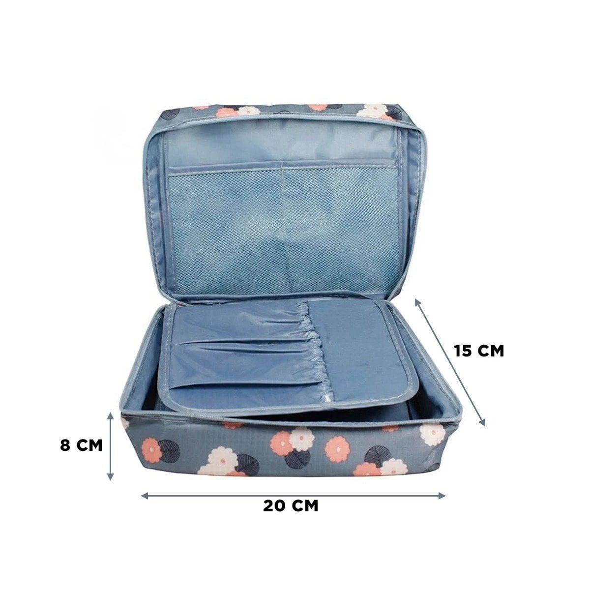 PACK6 NECESER PRACTICO 20X15CM AZUL ACERO CON DISEÑO FLORES - 4