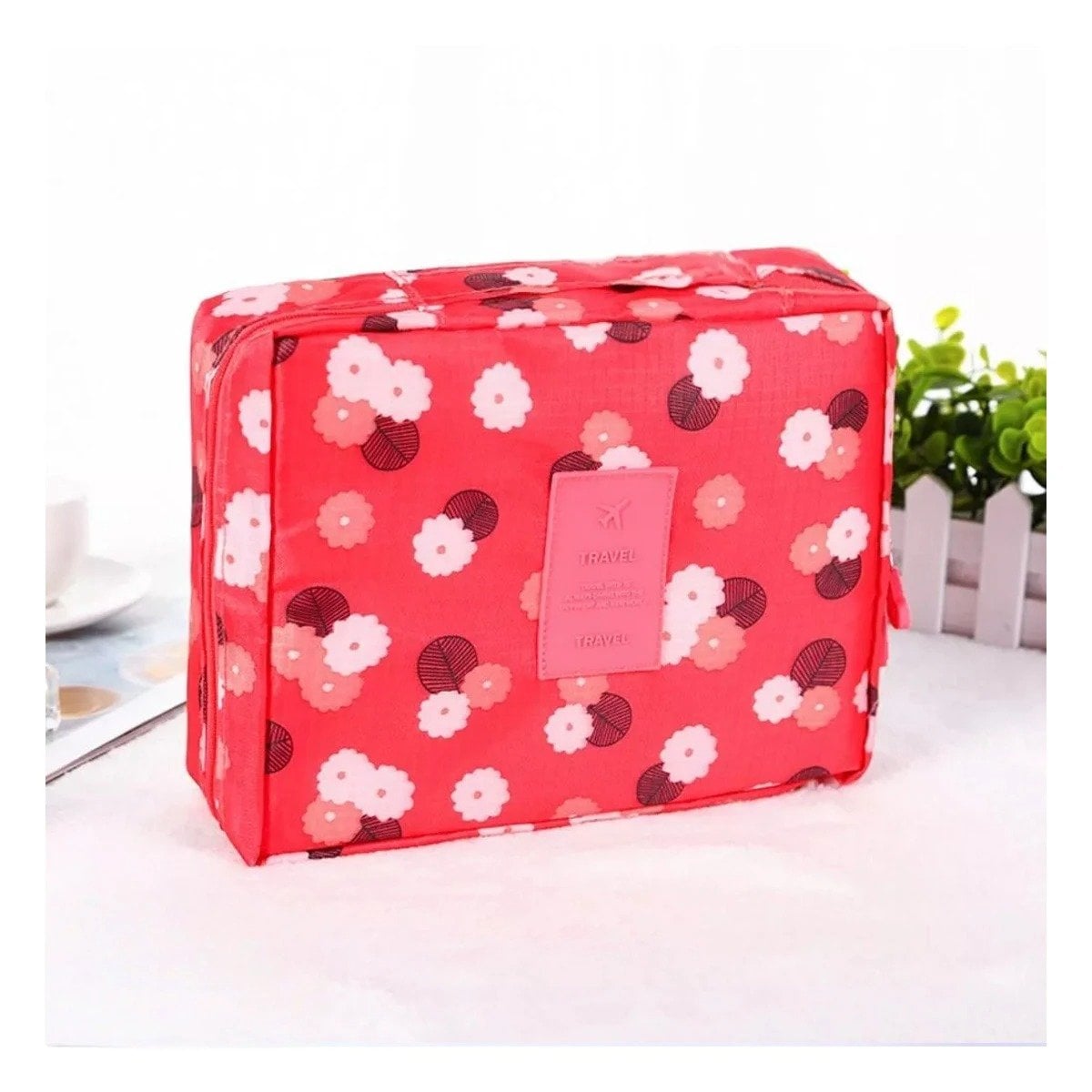 PACK12 PORTACOSMETICOS PRACTICO 20X15 CM CORAL CON DISEÑO FLORES Y+REGALO STICKER - 3