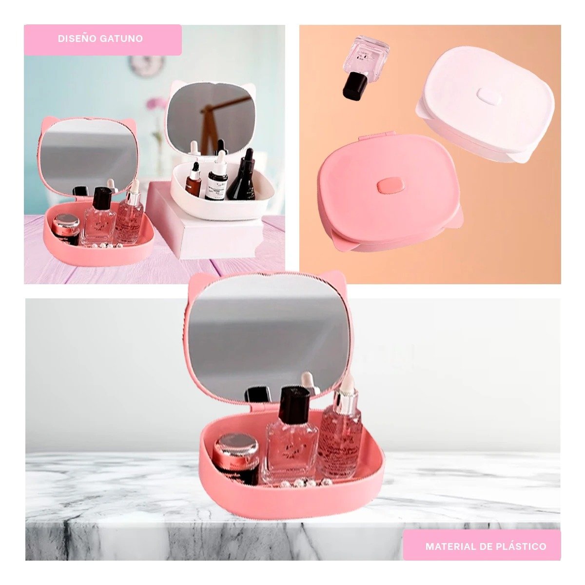 PACK4 COFRE EN COLOR ROSADO CON SEPARACIONES AMPLIAS Y ESPEJO DECORATIVO Y+REGALO STICKER - 2