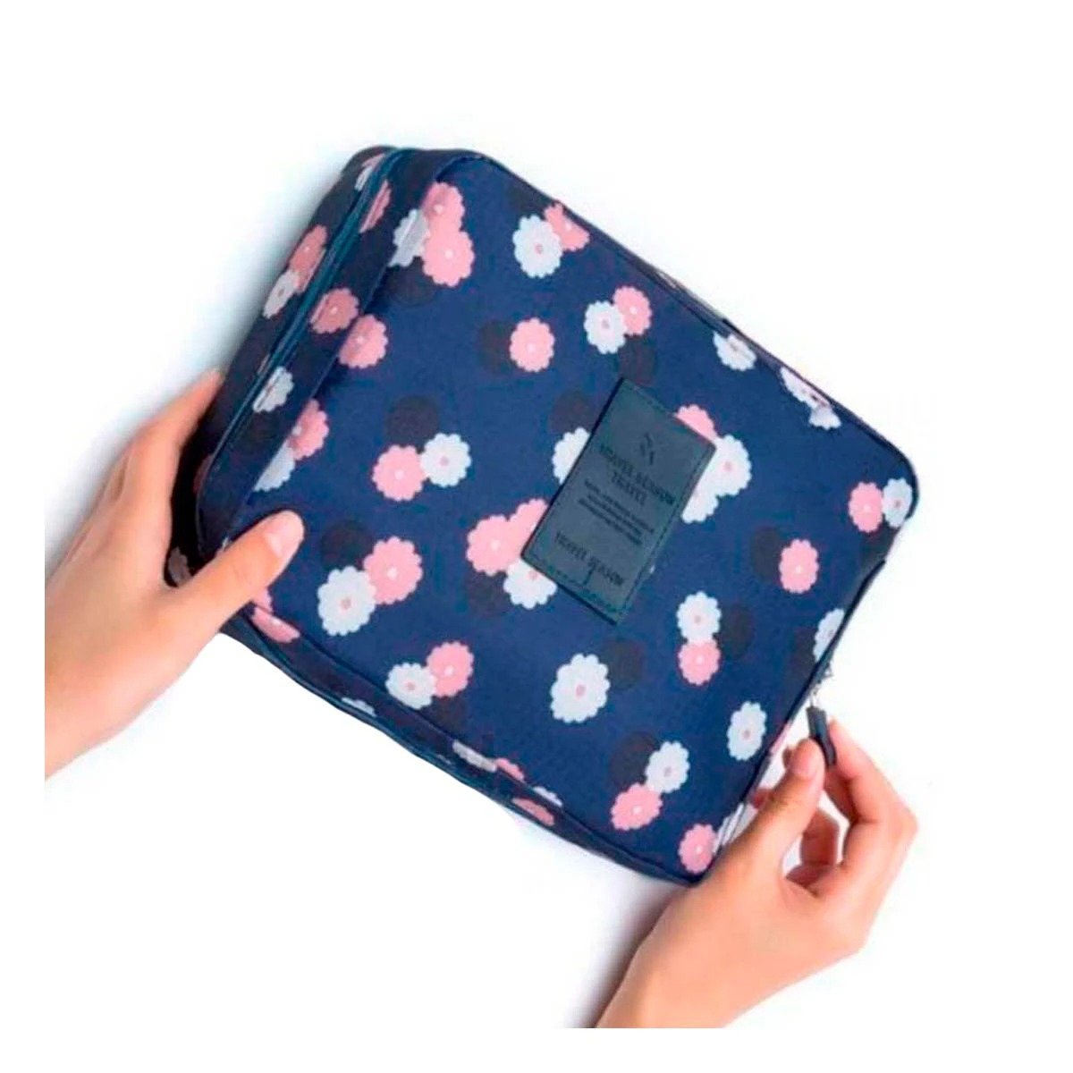PACK6 ESTUCHE PRACTICO 20X15CM AZUL CON DISEÑO FLORES PARA MAQUILLAJE Y+REGALO STICKER - 2
