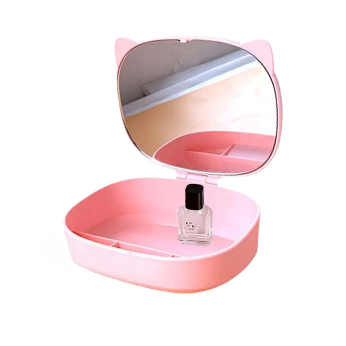 PACK12 ESTUCHE EN COLOR ROSADO CON ESPEJO SILUETA GATO Y BASE ORGANIZADA Y+REGALO STICKER - 2