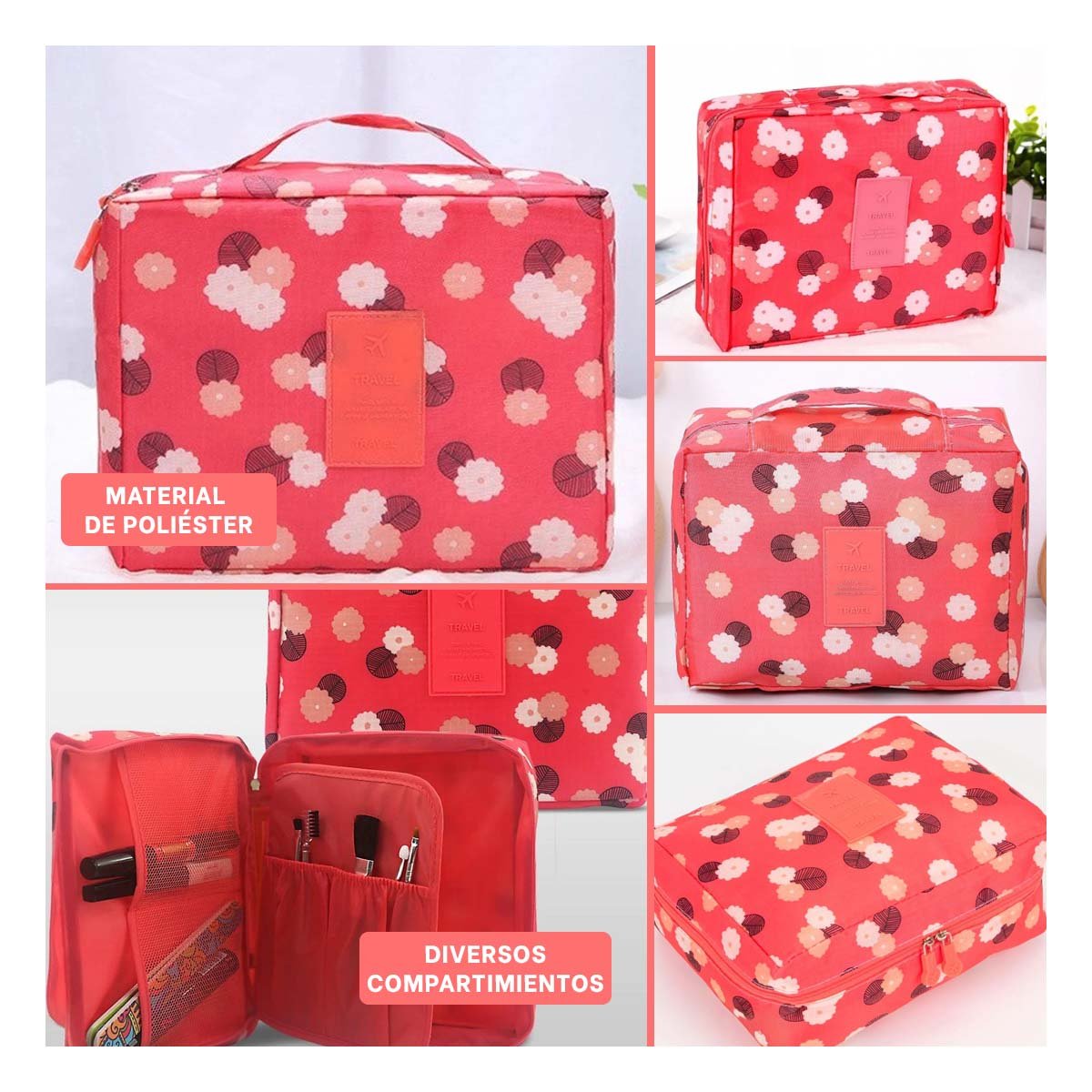 PACK2 ESTUCHE COMPACTO 20X15 CM CORAL CON DISEÑO FLORES ELEGANTE Y+PAPEL REGALO - 3