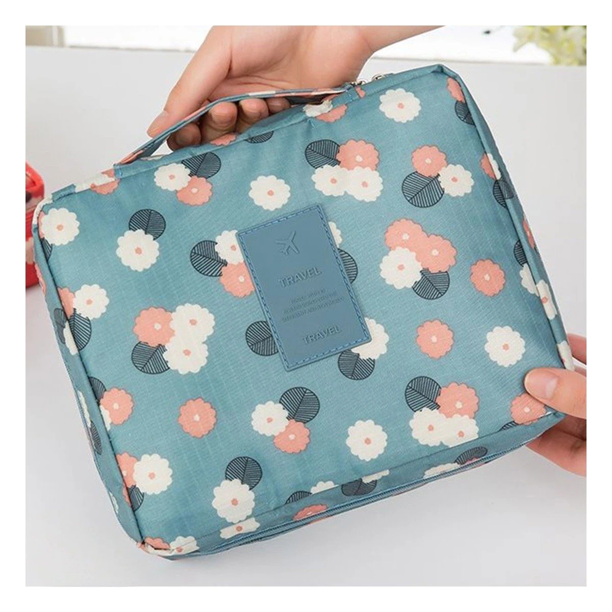 PACK4 PORTA ACCESORIOS 20X15CM AZUL ACERO CON DISEÑO FLORES Y+PAPEL REGALO - 2