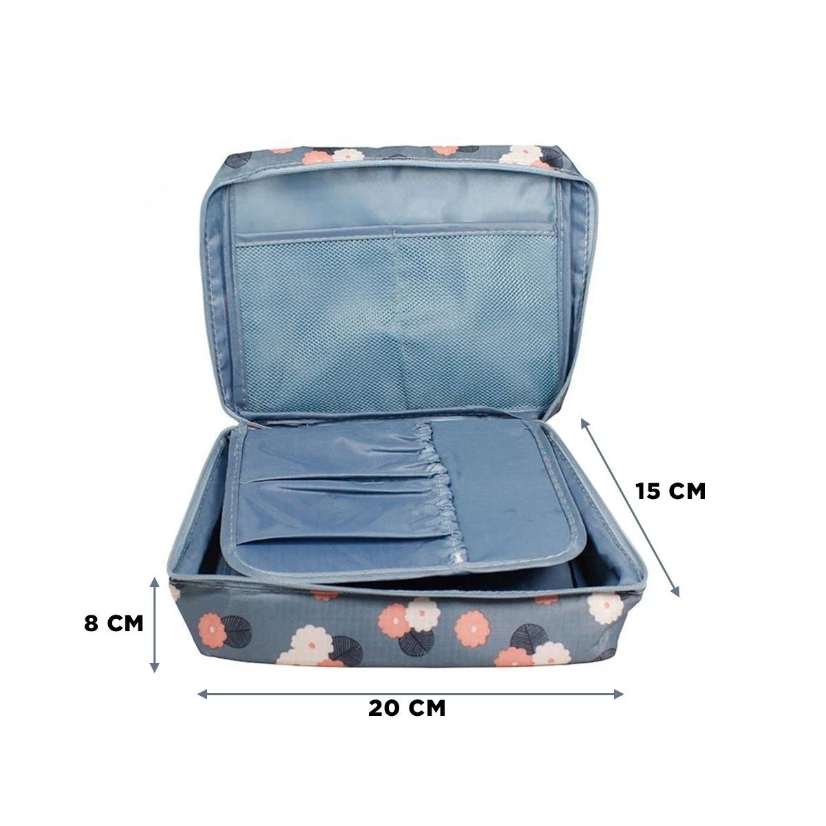 PACK4 PORTA ACCESORIOS 20X15CM AZUL ACERO CON DISEÑO FLORES Y+PAPEL REGALO - 4