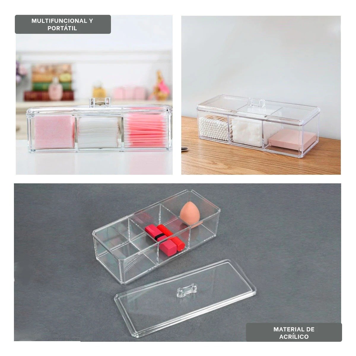 PACK4 ESTUCHE DE 1 NIVEL EN ACRILICO TRANSPARENTE CON TRES SECCIONES Y+REGALO STICKER - 2