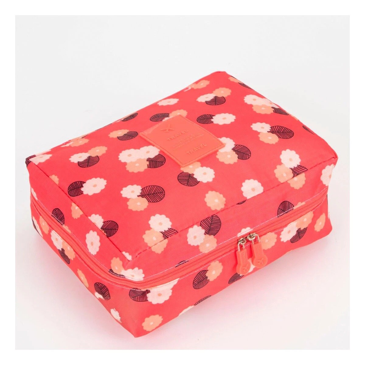 PACK12 COSMETIQUERO PRACTICO 20X15 CM CORAL DISEÑO FLORES PARA VIAJE Y+PAPEL REGALO - 5