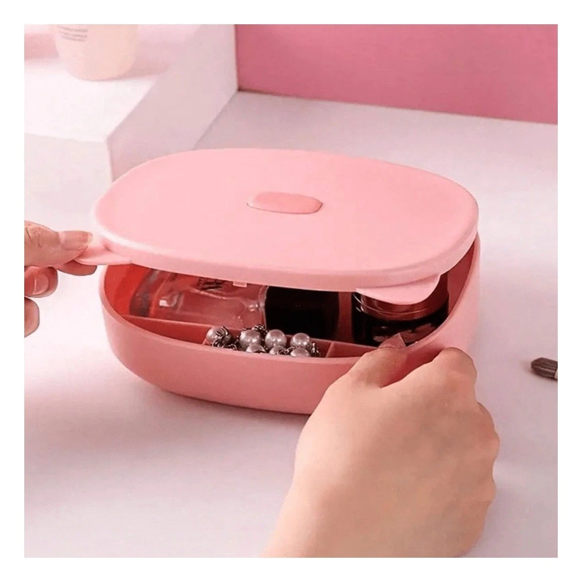 PACK4 CAJA EN COLOR ROSADO CON SEPARACIONES INTERNAS Y ESPEJO DECORATIVO GATO Y+PAPEL REGALO - 2