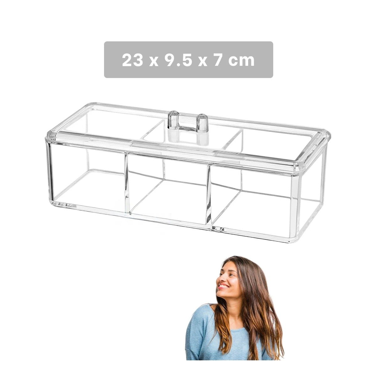 PACK2 CAJA TRANSPARENTE CON 3 DIVISIONES AMPLIAS Y 1 NIVEL EN ACRILICO - 4
