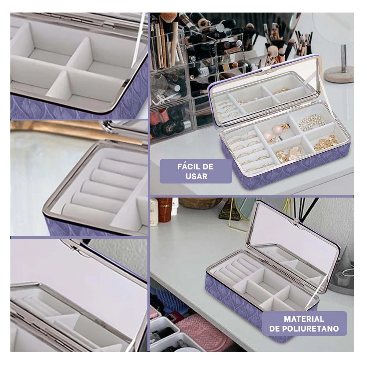 PACK6 ESTUCHE PARA JOYAS LILA CON ESPEJO 16X8,5X5,5CM DISENO INTERIOR Y+PAPEL REGALO - 3