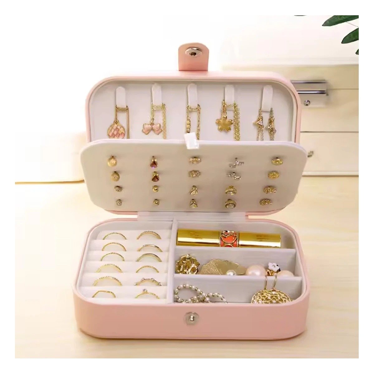 PACK2 CAJA DE JOYAS 16X11X5 CM ROSADO BEBE PARA HOGAR Y+REGALO STICKER - 3