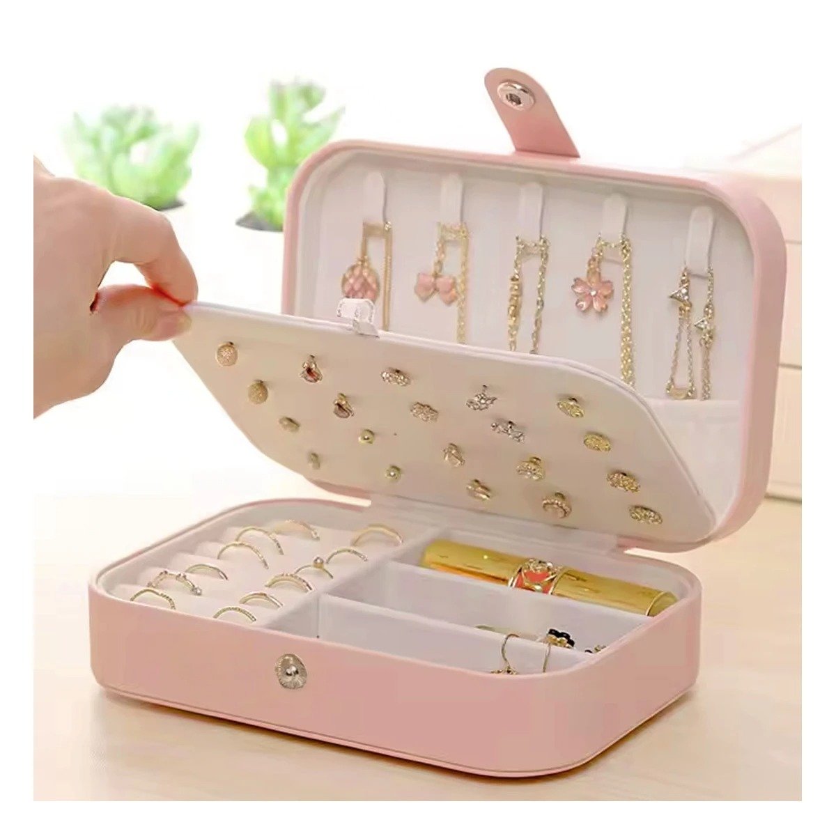 PACK2 CAJA DE JOYAS 16X11X5 CM ROSADO BEBE PARA HOGAR Y+REGALO STICKER - 5