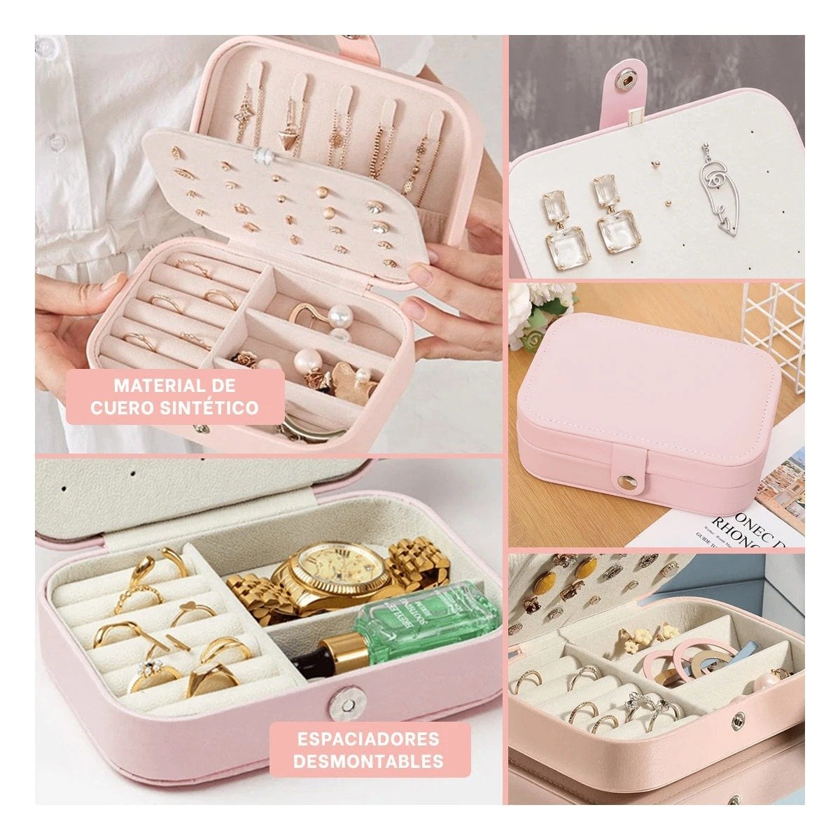 PACK2 ESTUCHE JOYERO PORTATIL 16X11X5 CM ROSADO BEBE Y+PAPEL REGALO - 3