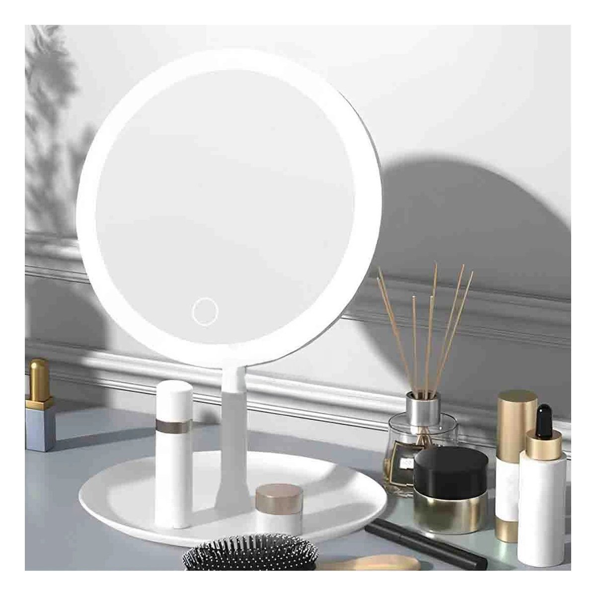 PACK4 VISOR FUNCIONAL LED TACTIL CIRCULAR BLANCO CON ILUMINACION FRONTAL Y+PAPEL REGALO - 5