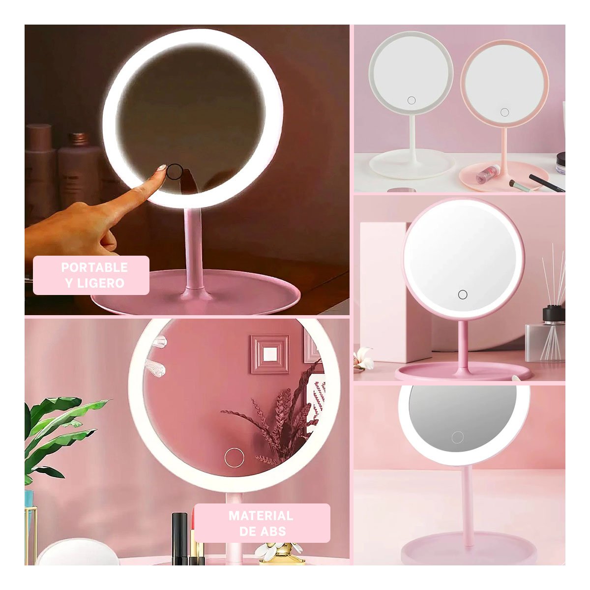 PACK12 VISOR CIRCULAR MODERNO LED TACTIL ROSADO CON BASE ESTABLE Y+PAPEL REGALO - 2