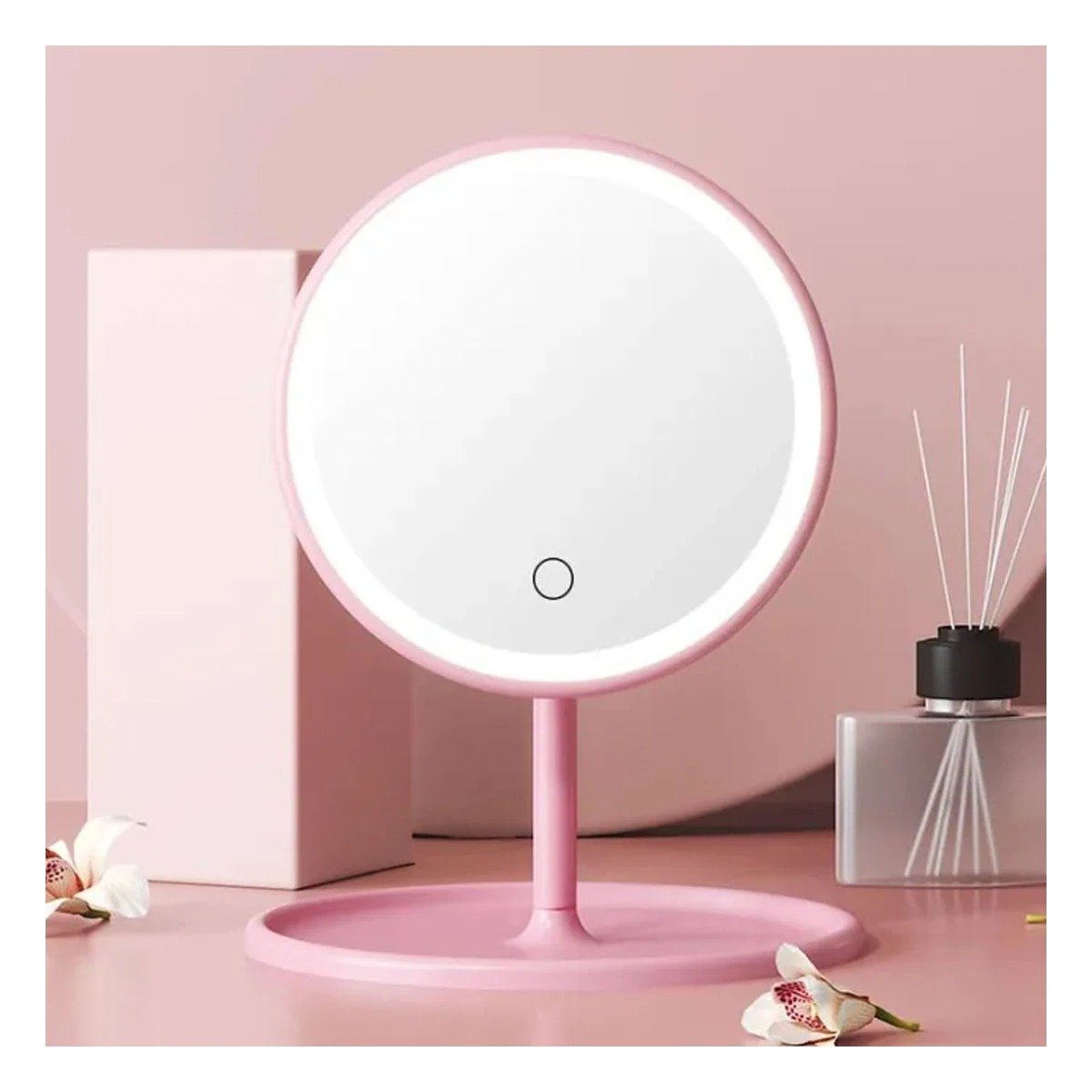 PACK12 VISOR CIRCULAR MODERNO LED TACTIL ROSADO CON BASE ESTABLE Y+PAPEL REGALO - 3