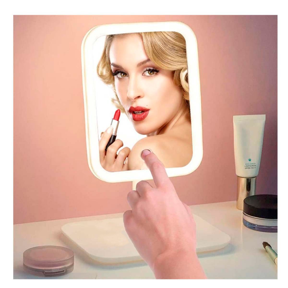 PACK6 ESPEJO ESTETICO LED TACTIL CUADRADO BLANCO CON SENSOR FRONTAL Y+REGALO STICKER - 1