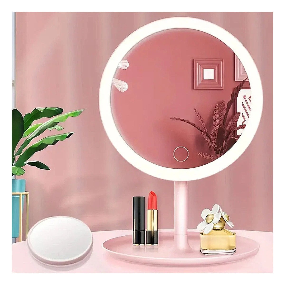 PACK6 ESPEJO ESTETICO LED TACTIL CIRCULAR ROSADO CON SENSOR FRONTAL Y+REGALO STICKER - 1