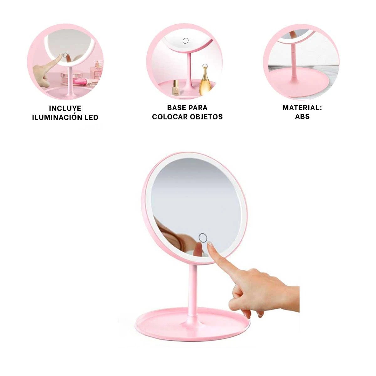PACK6 ESPEJO ESTETICO LED TACTIL CIRCULAR ROSADO CON SENSOR FRONTAL Y+REGALO STICKER - 2