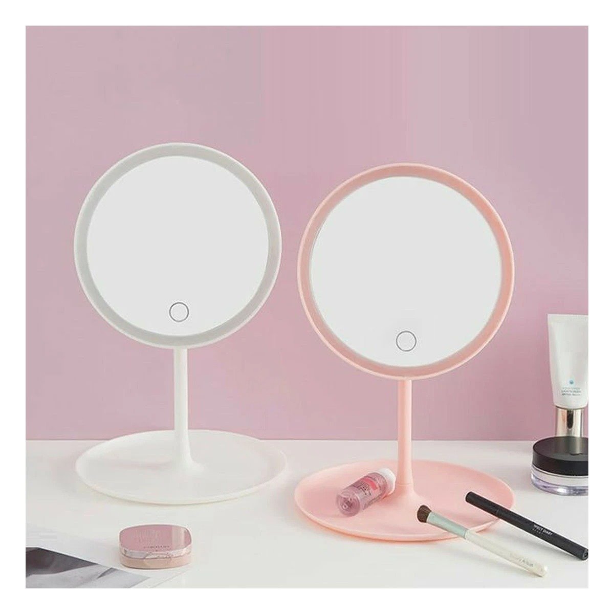 PACK6 ESPEJO ESTETICO LED TACTIL CIRCULAR ROSADO CON SENSOR FRONTAL Y+REGALO STICKER - 3