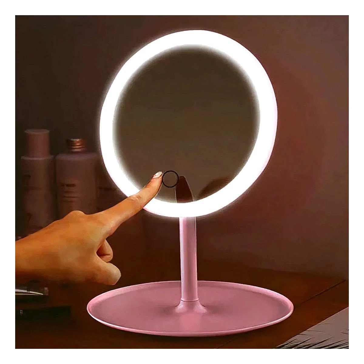 PACK6 ESPEJO ESTETICO LED TACTIL CIRCULAR ROSADO CON SENSOR FRONTAL Y+REGALO STICKER - 5