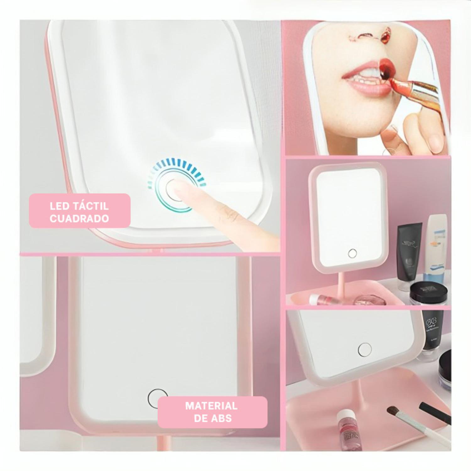 PACK2 REFLEJO ELEGANTE LED TACTIL CUADRADO ROSADO CON BRILLO REGULABLE - 6