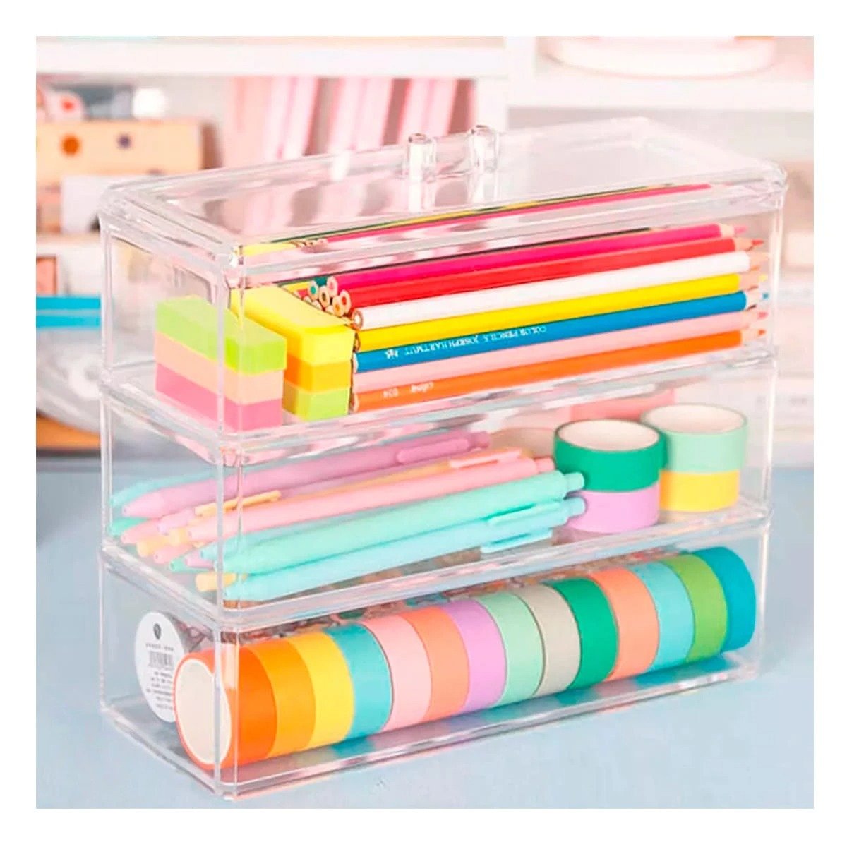PACK6 ORGANIZADOR EN COLOR TRANSPARENTE DE ACRILICO CON 3 PISOS SIN DIVISIONES Y+PAPEL REGALO - 5