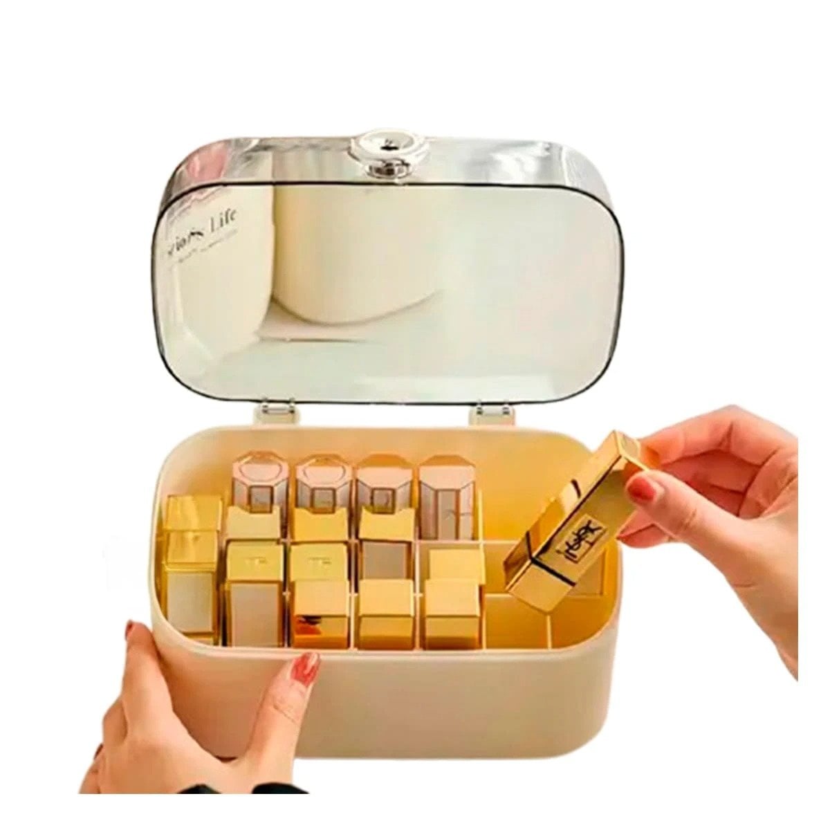 PACK4 CAJA EN COLOR BEIGE DE ORGANIZACION COMPLETA CON 28 COMPARTIMENTOS Y+PAPEL REGALO - 1