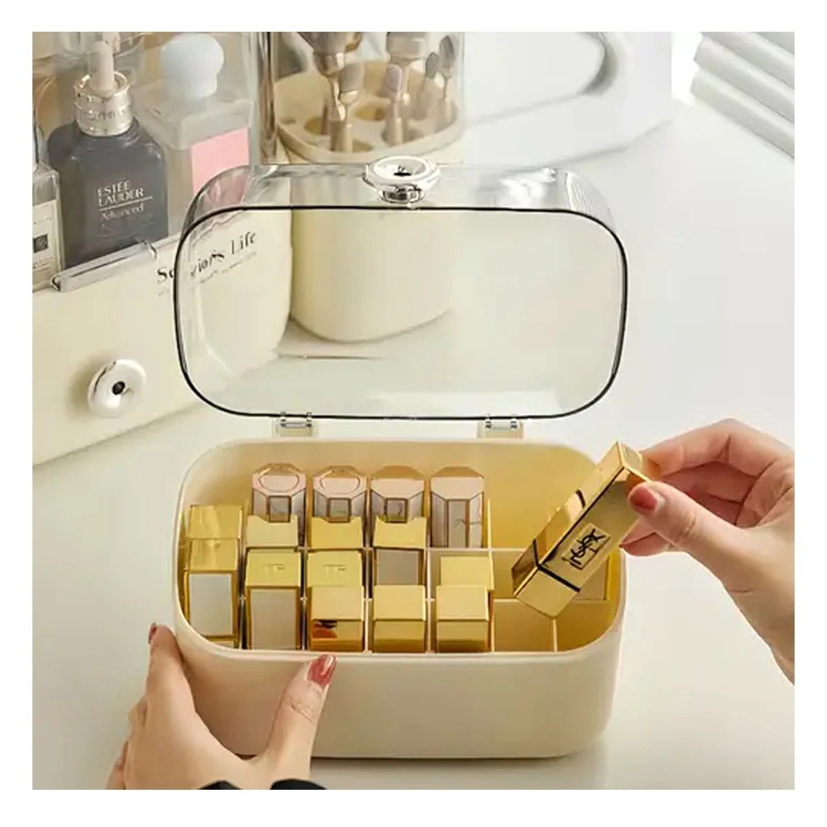PACK4 CAJA EN COLOR BEIGE DE ORGANIZACION COMPLETA CON 28 COMPARTIMENTOS Y+PAPEL REGALO - 5