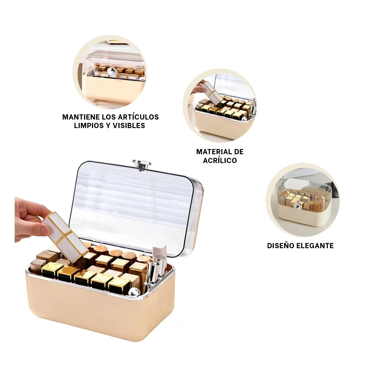 PACK2 CAJA EN COLOR BEIGE CON VEINTIOCHO ESPACIOS PARA CLASIFICAR MAQUILLAJE Y+REGALO STICKER - 2