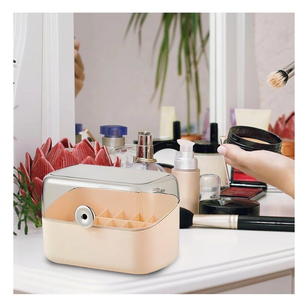 PACK2 CAJA EN COLOR BEIGE CON VEINTIOCHO ESPACIOS PARA CLASIFICAR MAQUILLAJE Y+REGALO STICKER - 5