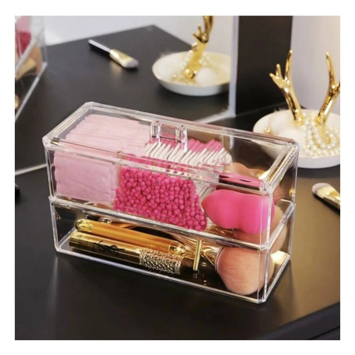 PACK2 CAJA EN COLOR TRANSPARENTE CON ESTRUCTURA DE 3 NIVELES SIN SEPARADORES Y+PAPEL REGALO - 5