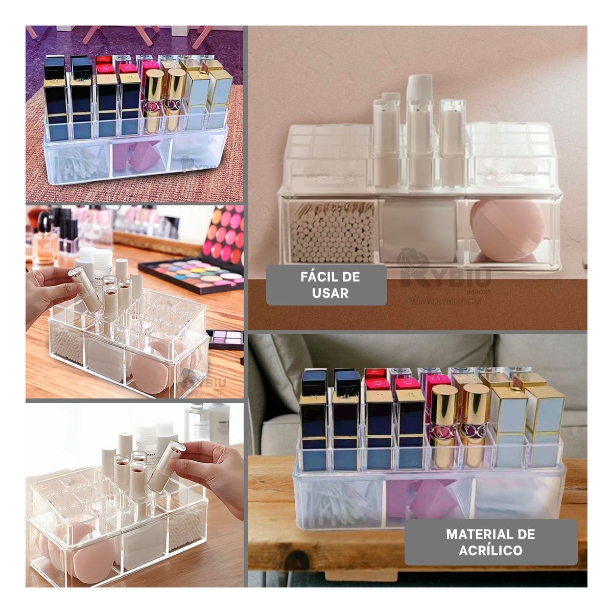 PACK2 ORGANIZADOR DE ESCRITORIO ACRILICO PARA 24 LABIALES Y+PAPEL REGALO - 3