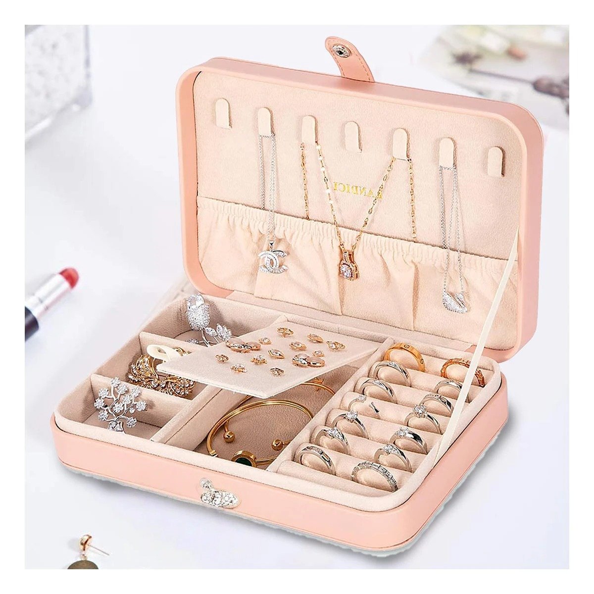PACK12 ORGANIZADOR DE JOYAS 22X14 CM ROSADO CON DIVISIONES PARA ACCESORIOS - 2