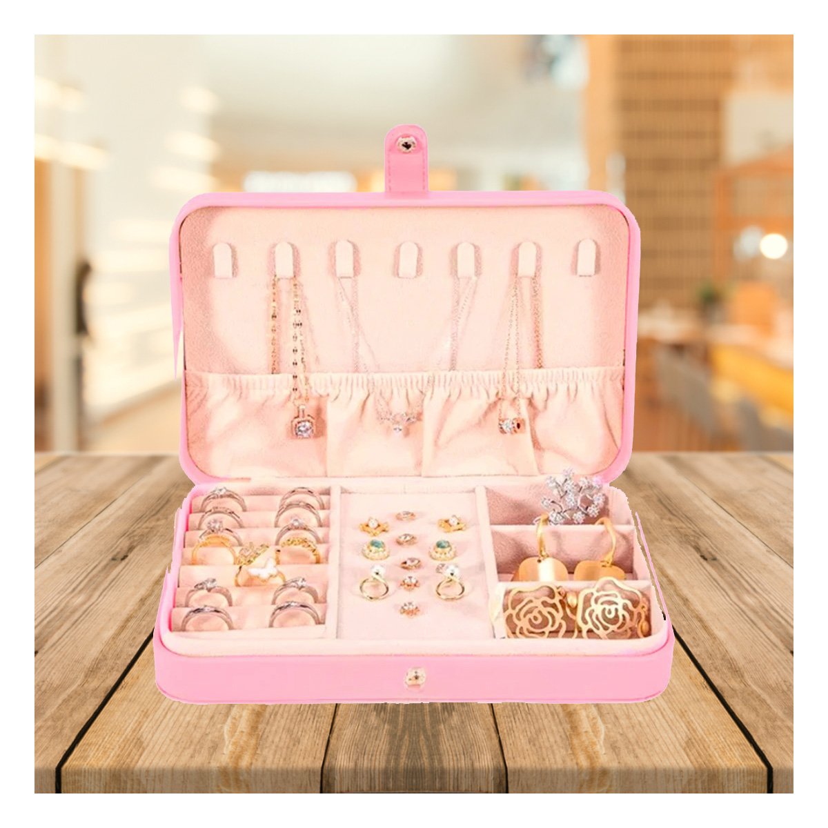 PACK12 ORGANIZADOR DE JOYAS 22X14 CM ROSADO CON DIVISIONES PARA ACCESORIOS - 3