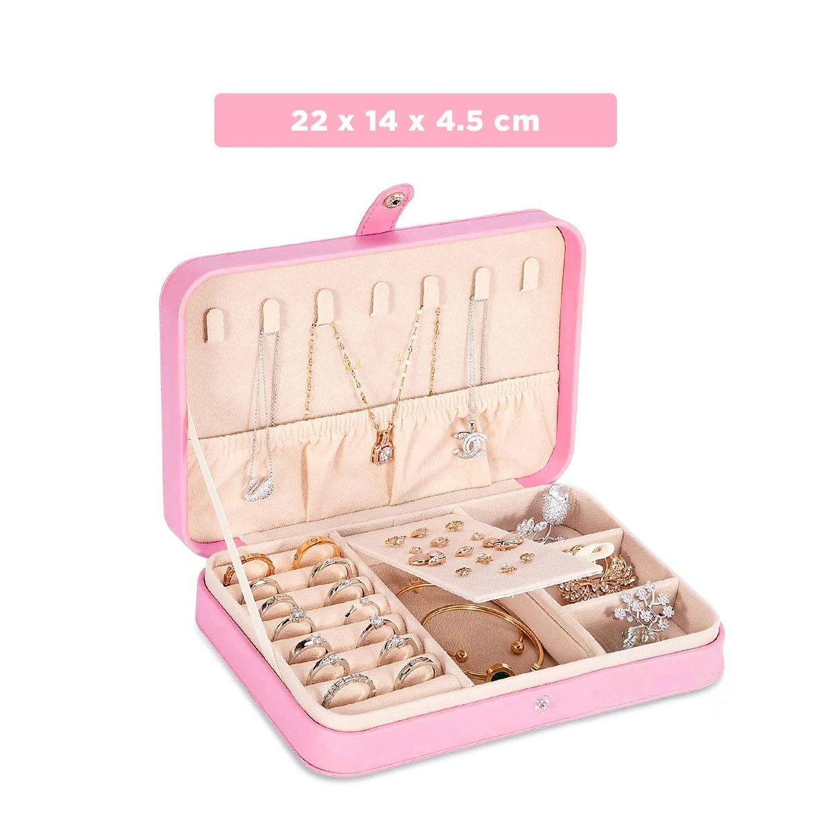 PACK12 ORGANIZADOR DE JOYAS 22X14 CM ROSADO CON DIVISIONES PARA ACCESORIOS - 4