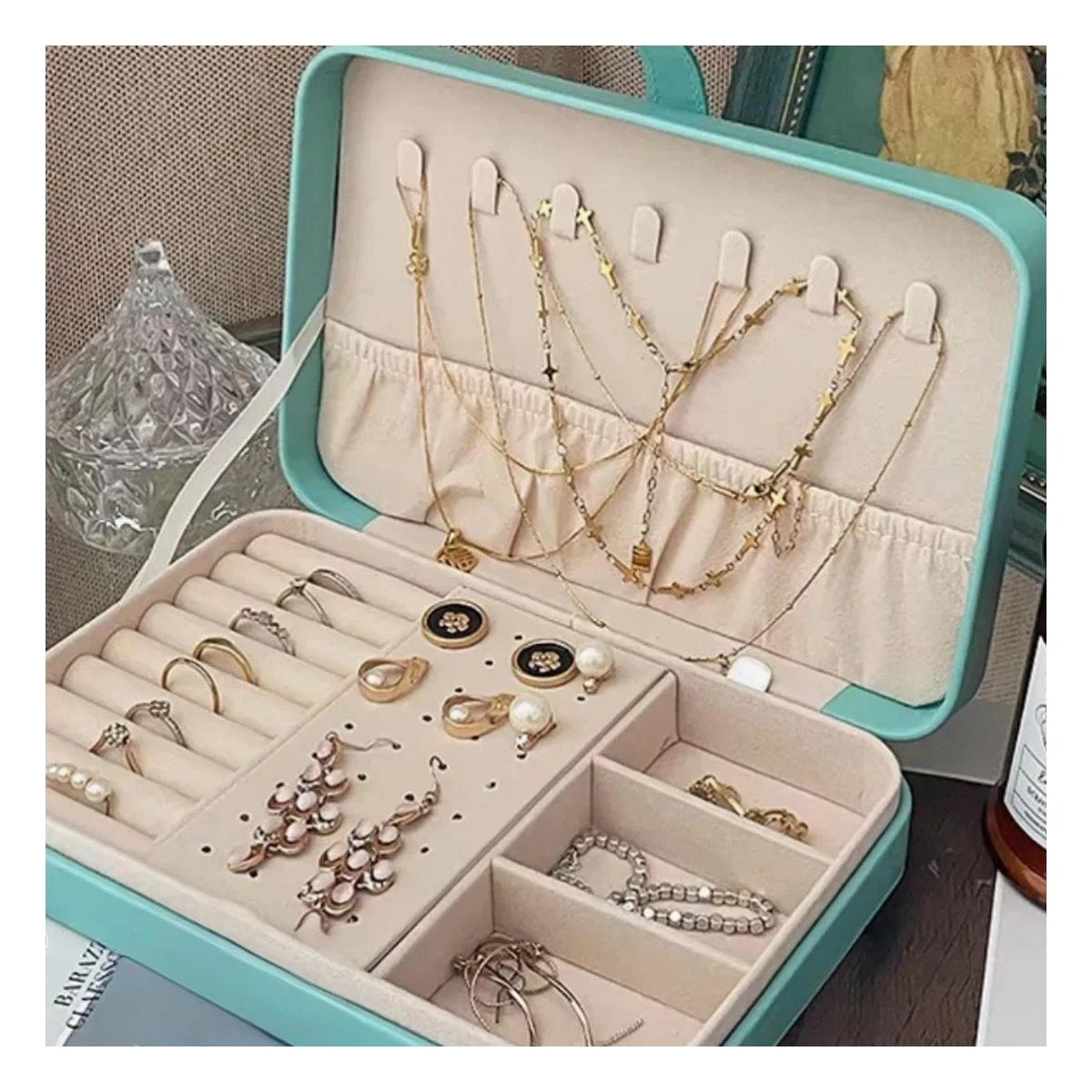 PACK6 ESTUCHE PARA JOYAS 22X14 CM CELESTE ORGANIZADOR PARA MUJER - 5