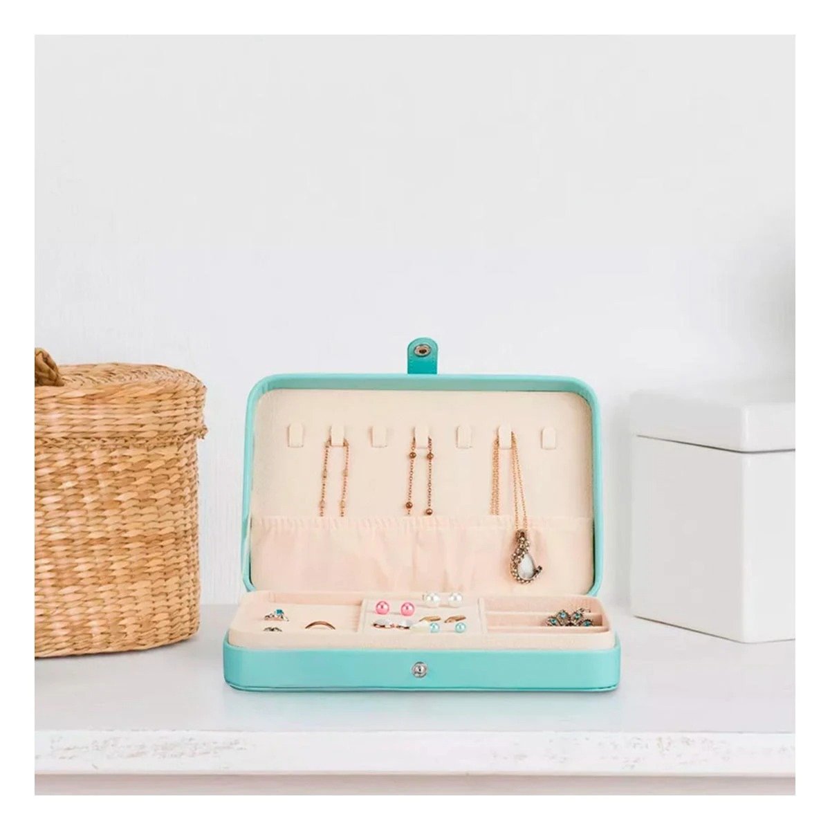 PACK2 COFRE PARA JOYAS 22X14 CM CELESTE IDEAL PARA ORDENAR ACCESORIOS Y+REGALO STICKER - 3