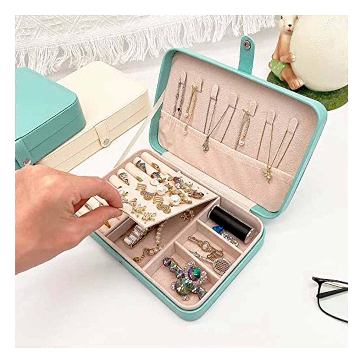 PACK2 COFRE PARA JOYAS 22X14 CM CELESTE IDEAL PARA ORDENAR ACCESORIOS Y+REGALO STICKER - 5