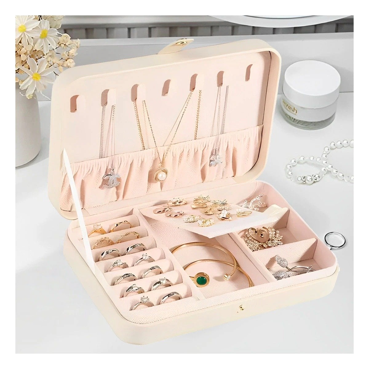 PACK2 ESTUCHE PARA JOYAS 22X14 CM BEIGE CON COMPARTIMIENTOS INTERNOS Y+PAPEL REGALO - 2
