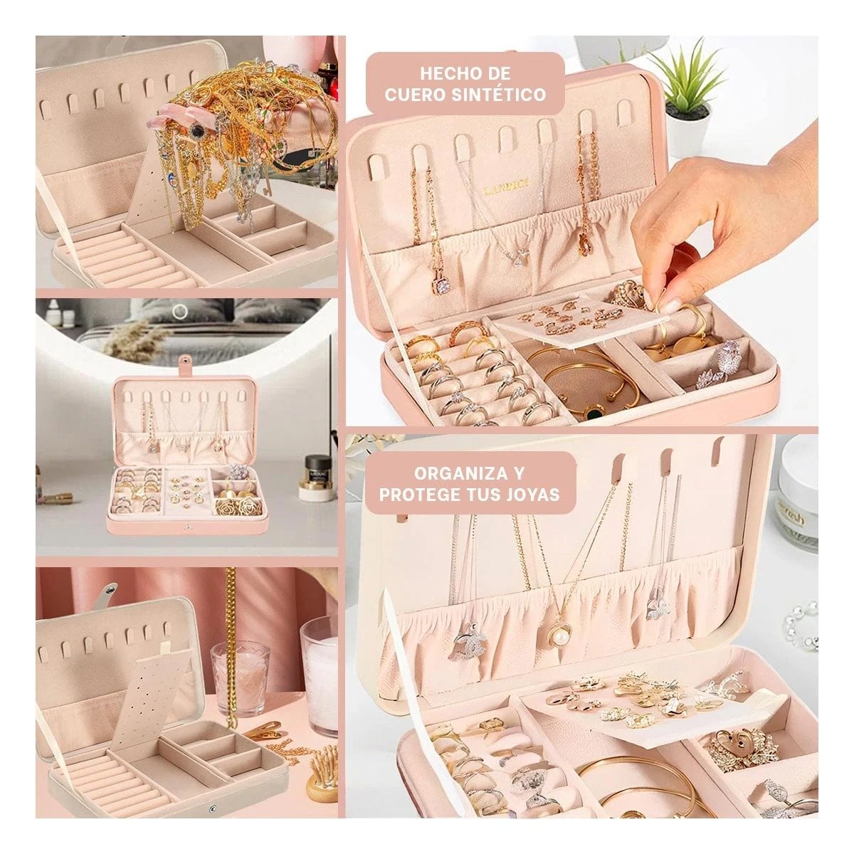 PACK2 ESTUCHE PARA JOYAS 22X14 CM BEIGE CON COMPARTIMIENTOS INTERNOS Y+PAPEL REGALO - 3