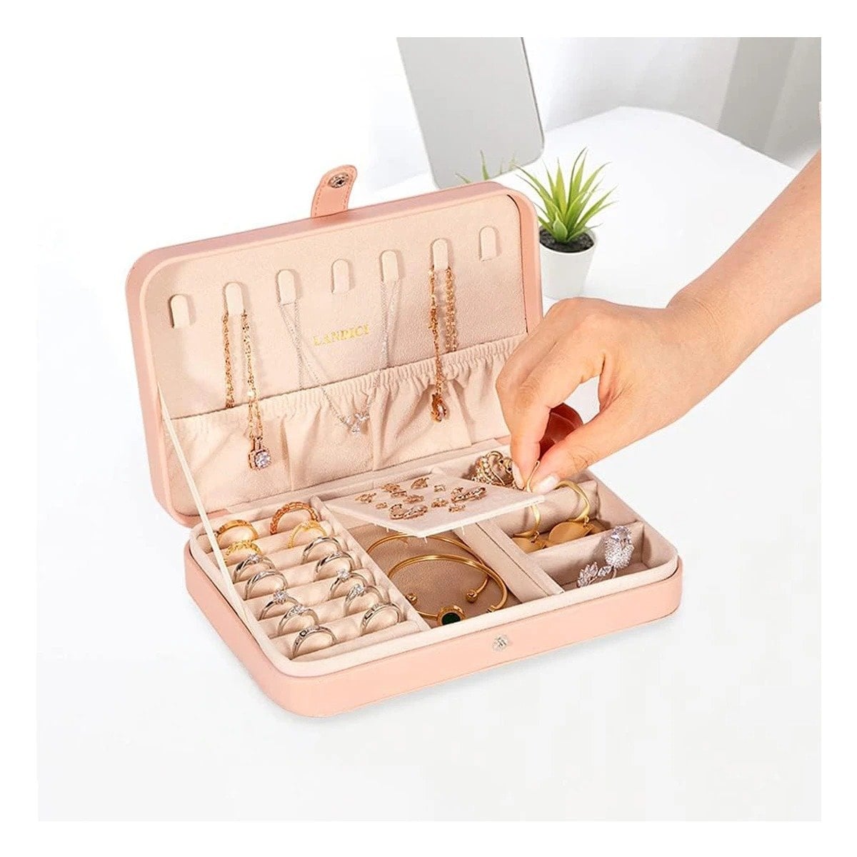 PACK2 ESTUCHE PARA JOYAS 22X14 CM BEIGE CON COMPARTIMIENTOS INTERNOS Y+PAPEL REGALO - 5