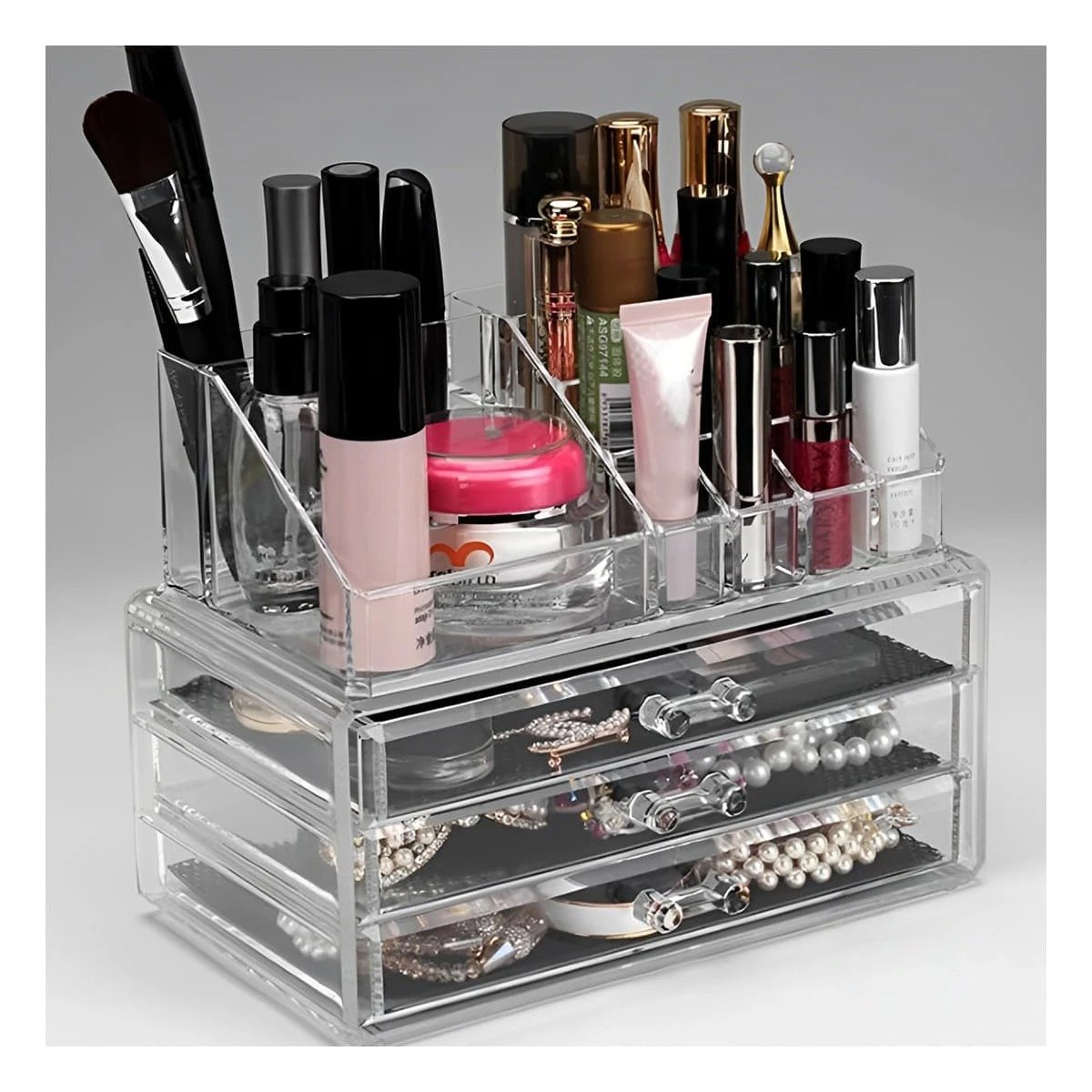 PACK2 ORGANIZADOR ACRILICO DE 4 CAJONES TRANSPARENTE PARA MAQUILLAJE DIARIO Y+REGALO STICKER - 5