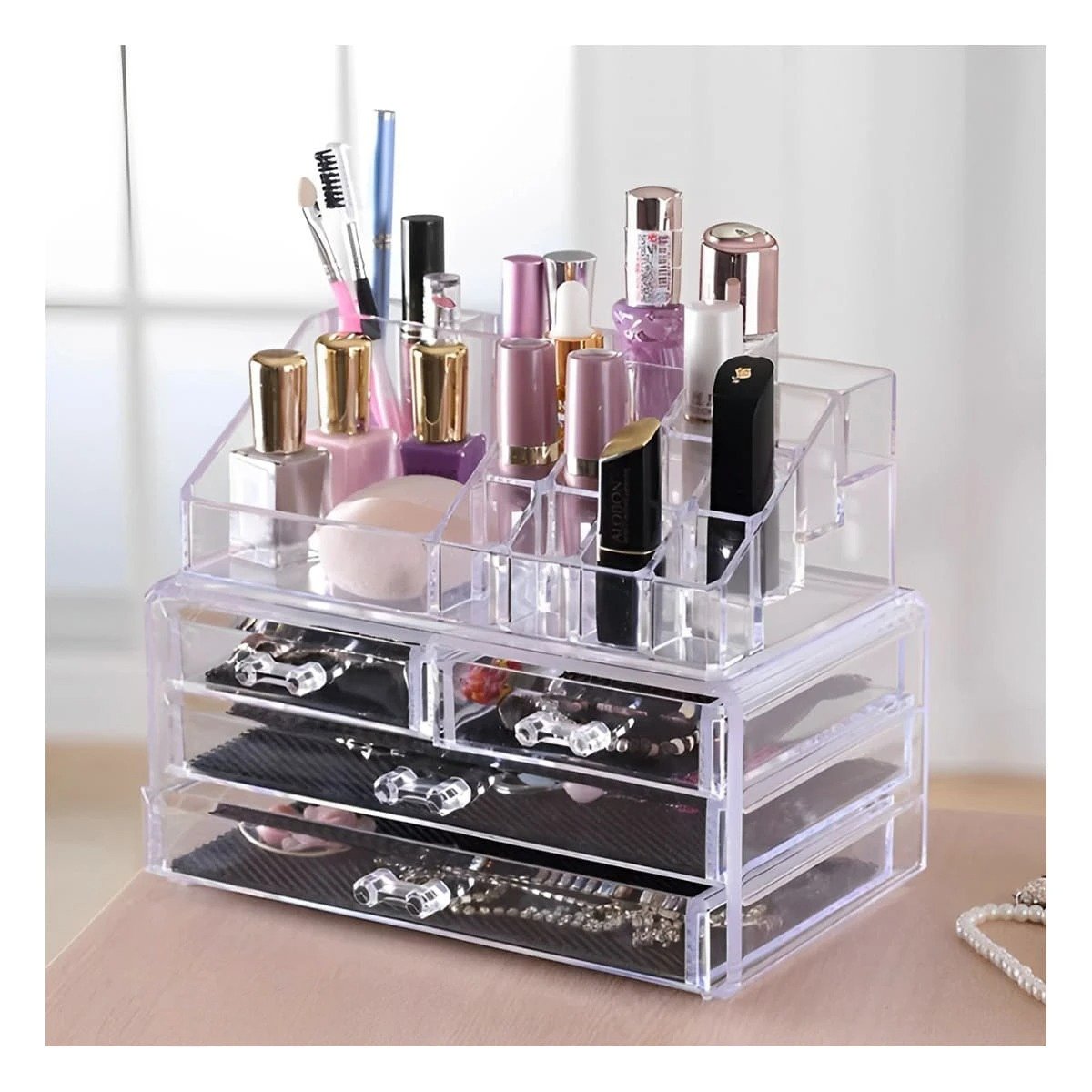 PACK2 CAJA ACRILICA DE 4 CAJONES TRANSPARENTE PARA USO DIARIO - 5