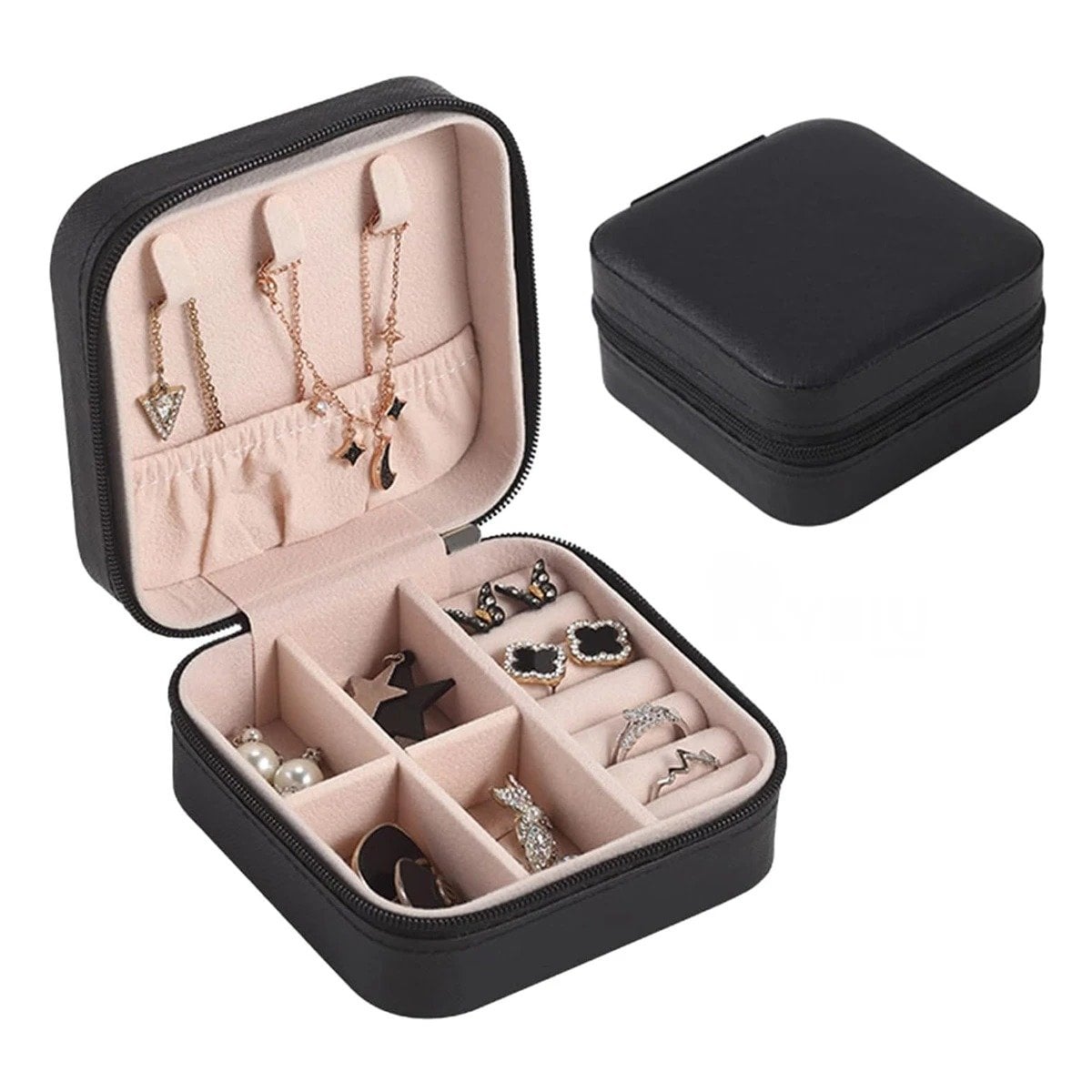 PACK12 CAJA PARA JOYAS MINI PORTATIL NEGRO MODERNA Y FUNCIONAL Y+PAPEL REGALO - 3