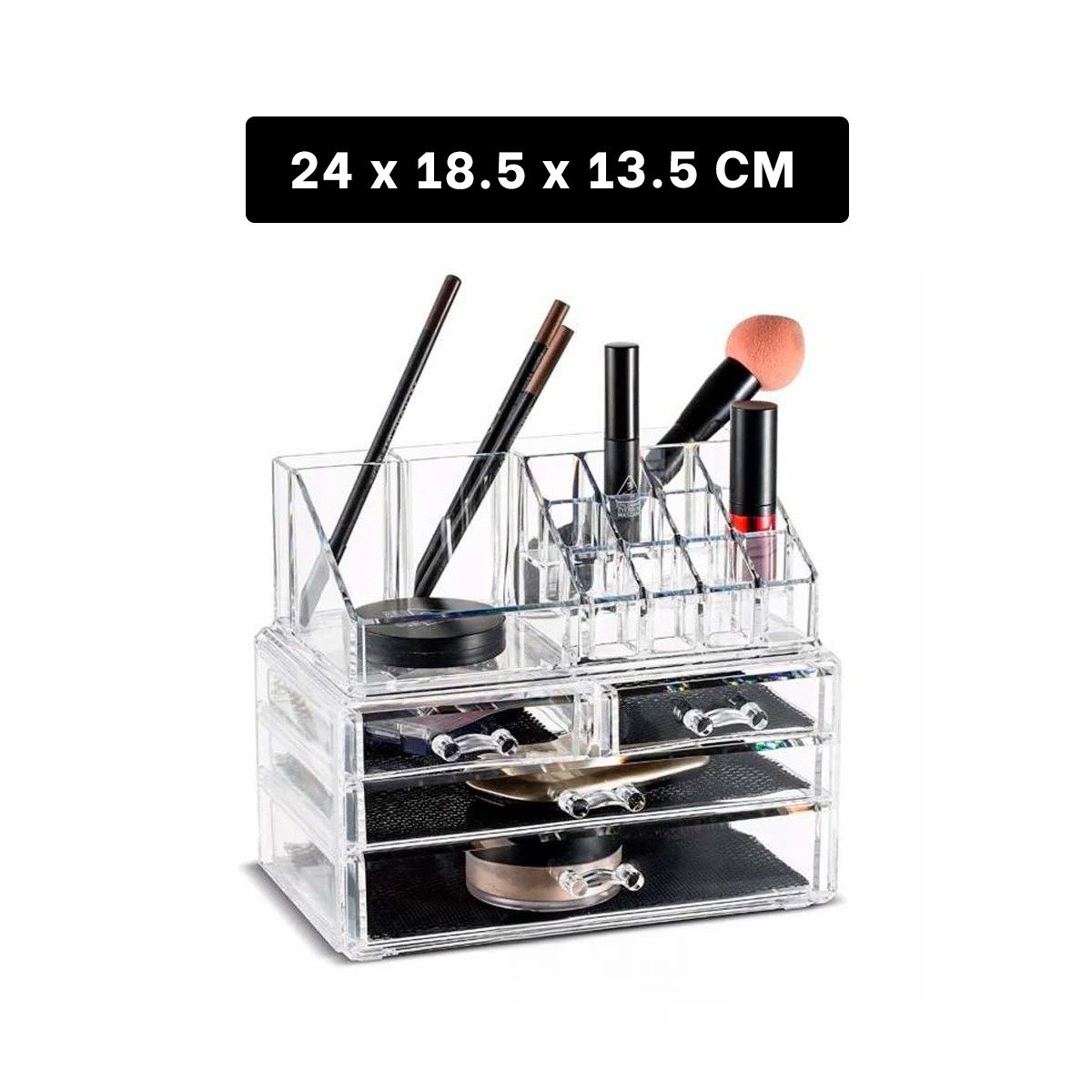 PACK4 CAJA ACRILICA DE 4 CAJONES TRANSPARENTE PARA ACCESORIOS PERSONALES Y+REGALO STICKER - 4
